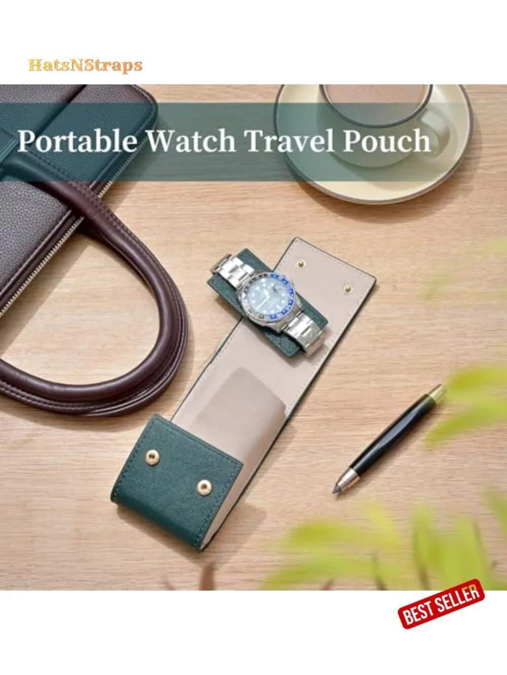 Leather Single Watch Travel Pouch with Suede Lining